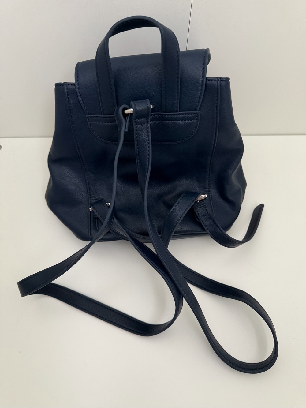 Classic Navy Drawstring Leather Mini Backpack - Picture 4 of 4